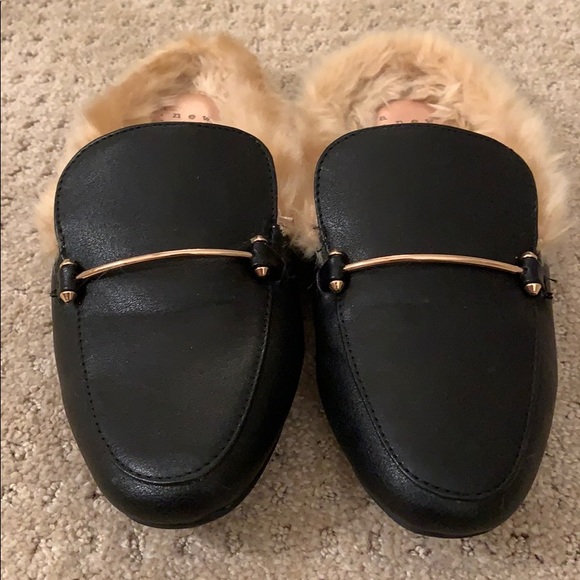 faux leather fur backless mules